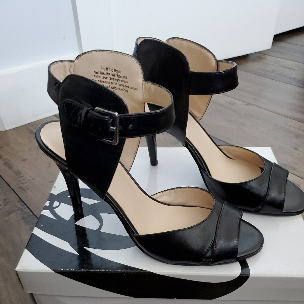 Black leather heels